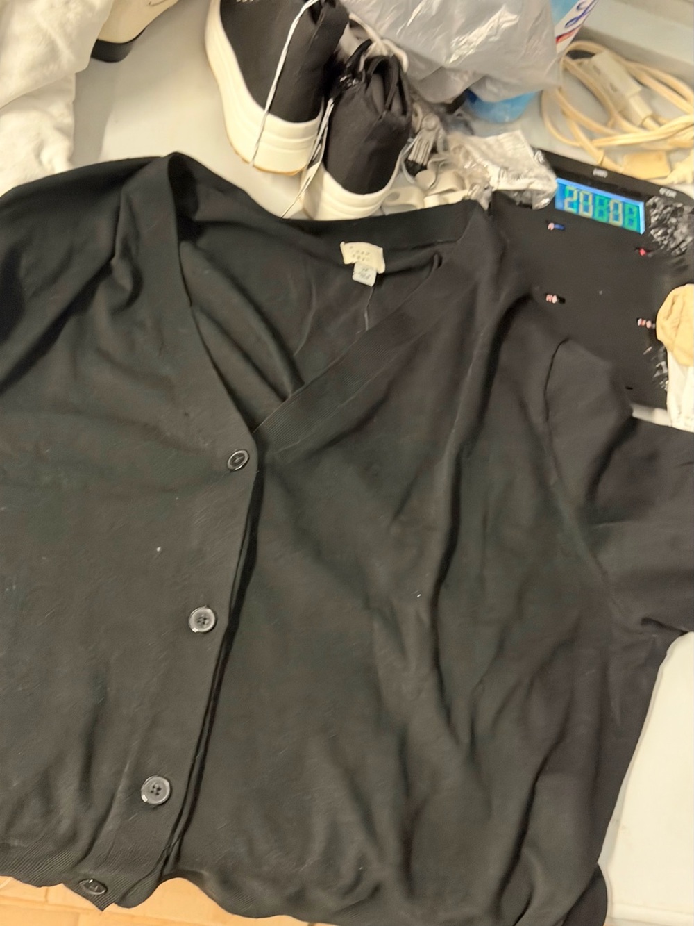 Black Button-Up V-Neck Cardigan Sweater buy a new day two XL